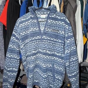 Columbia Men's Blue and White Zip-Up Sweater